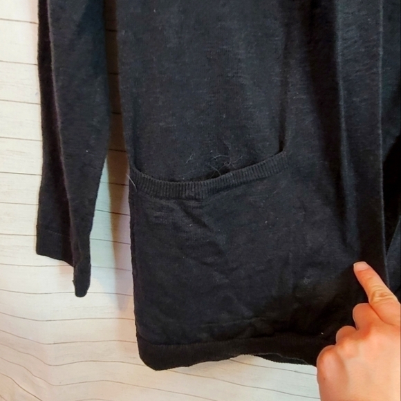 EILEEN FISHER ORGANIC LINEN BLACK OPEN FRONT CARDIGAN, SZ PETITE MEDIUM - Picture 4 of 15